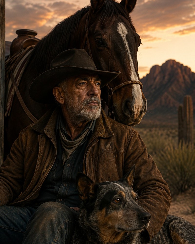 Harlan Serra com cavalo e cachorro